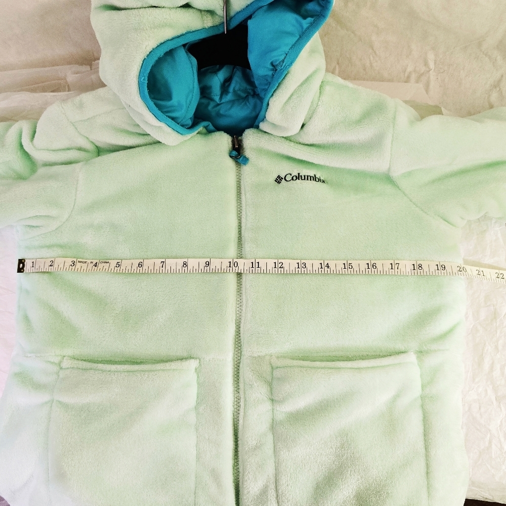 Columbia Youth Sz L Soft Fuzzy Warm REVERSIBLE Jacket Blue and Mint Green Hoodie - Picture 6 of 11
